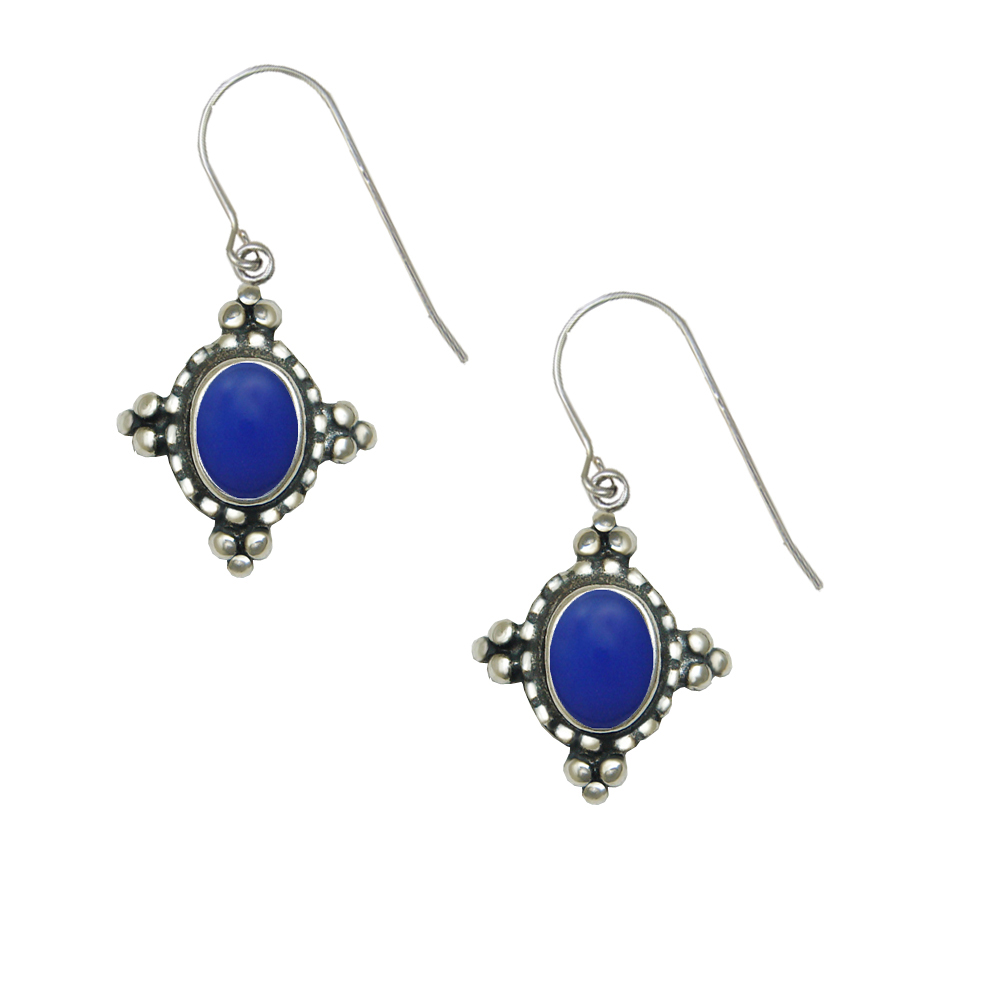 Sterling Silver Little Blue Onyx Gemstone Drop Dangle Earrings